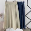 New Arrivals Open Run Women Solid Button Backband Pleat Long Skirt
