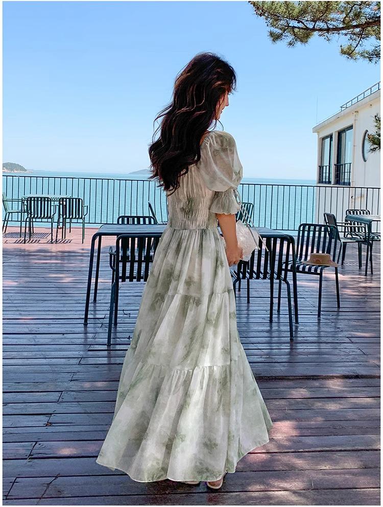 French Romantic Square Neck Floral Dress for Spring & Autumn 2026 - Gentle, Elegant, Long Fairy Vacation Dress