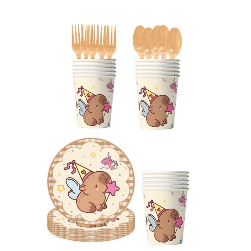 10Pcs Animal Cutlery Party Tableware Set Disposable Paper Plates Cups Fork OR Spoon for Kids Birthday Baby Showers