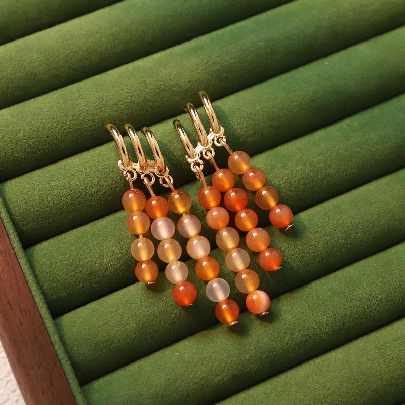 

One-ear three-clamp stud earrings agate fringed long earrings niche design exquisite cheongsam earrings women