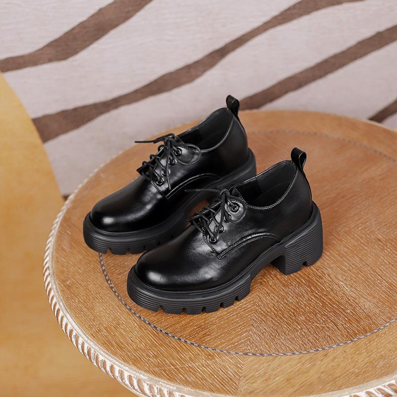 

Бежевые туфли на высоком каблуке с толстой подошвой 10 см для женских весенне-осенних новых моделей, легкие, на шнуровке, со скрытой платформой 38 чёрный