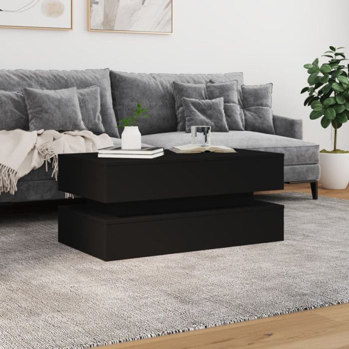 VidaXL Coffee Table with LED Lights, Side Table, End Table, Living Room Furniture, Modern, Black Wood 839862