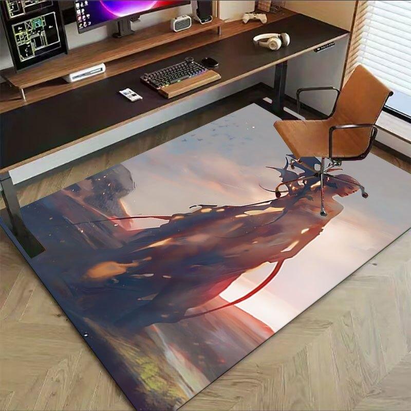 1pc Fire and Blood Office Carpet Chair Mats, Home Decor Mat Fantasy Theme Mat Durable Mat, Dragon Decor,Suitable for fantasy theme lovers