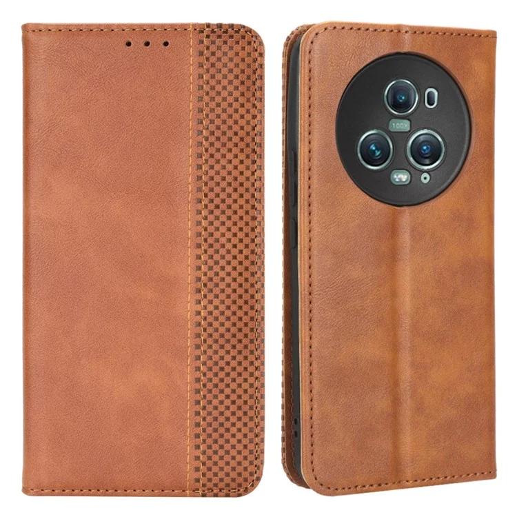 For Honor Magic5 Pro 5G PU Leather Wallet Retro Phone Case Magnetic Absorption Flip Stand Cover