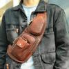 Retro Echtleder Brusttasche Vollnarben-Rindsleder Lässig Ein-Schulter Umhängetasche Sport Brusttasche