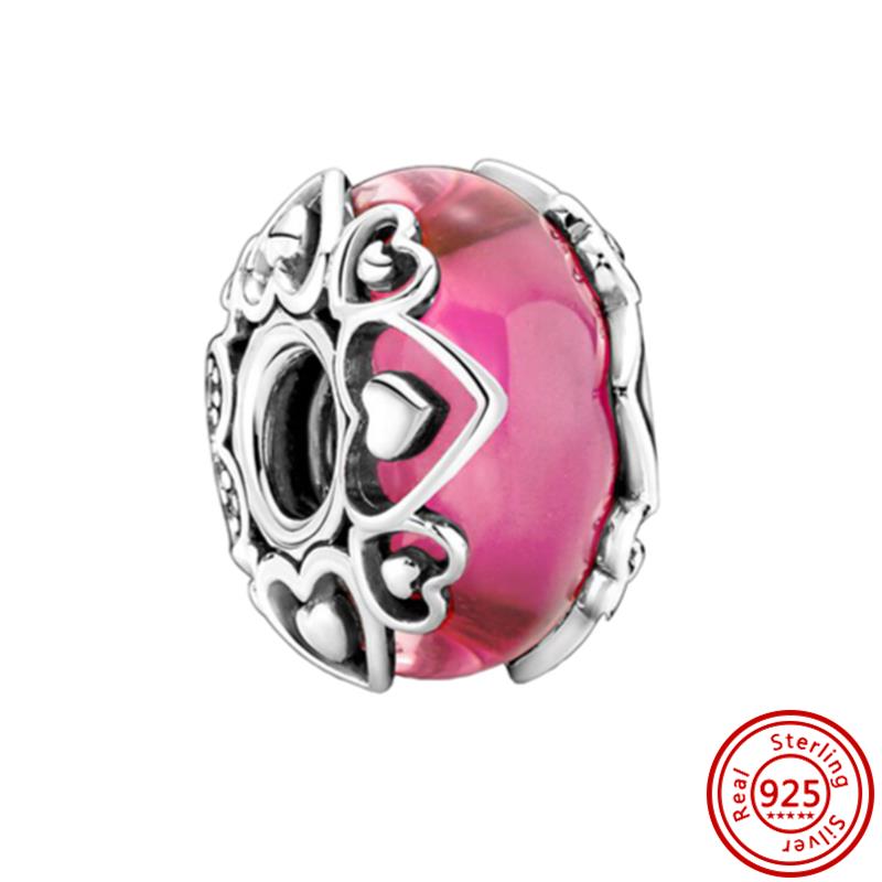 925 Sterling Copper Blue Green Pink Red Black White Purple Murano Glass Beads Fit Original Pantaro Charms Bracelet Women Zircon