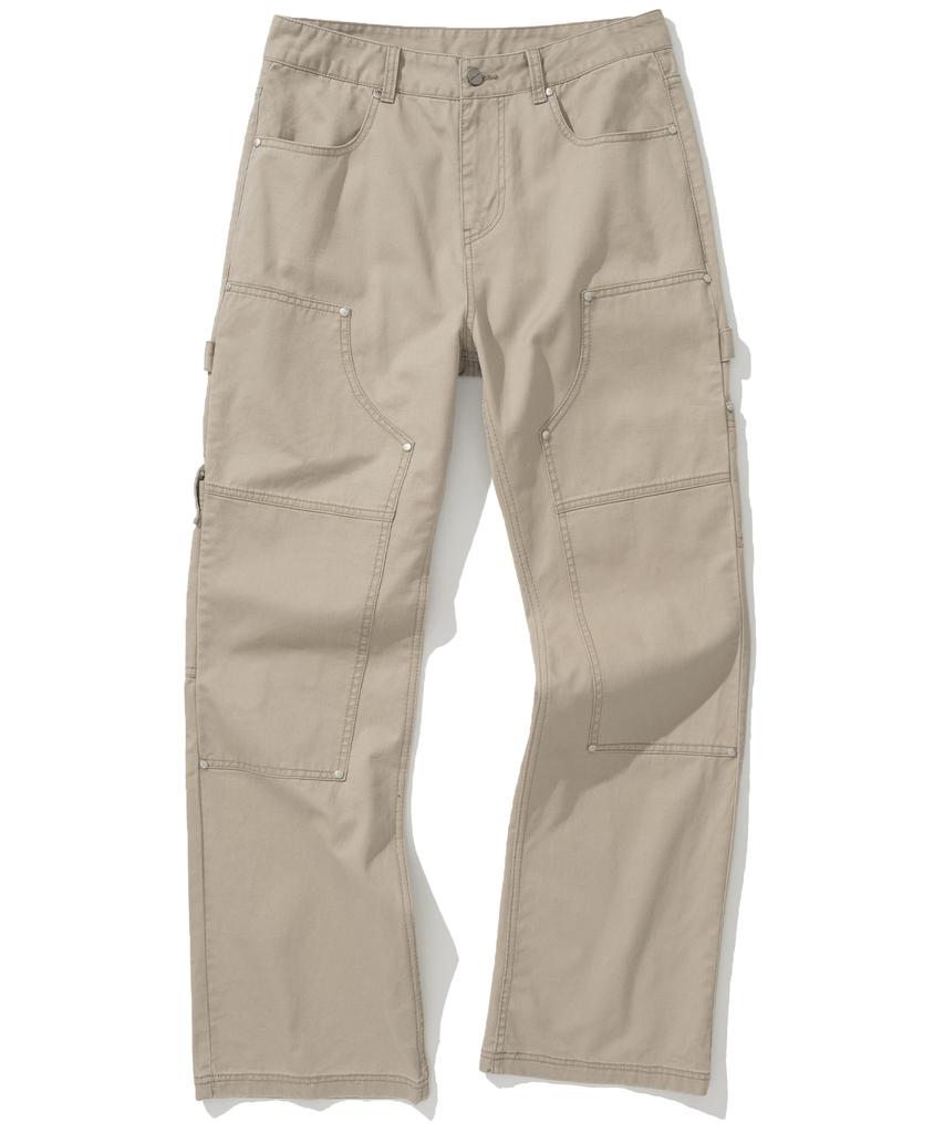 NOT4NERD Double Knee Carpenter Flare Fit Cotton Pants - Beige