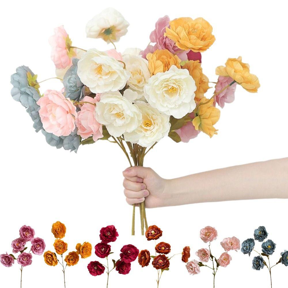 Lifelike 5 Flowers/Bundle Artificial Flowers Real Touch Floral Arrangements Silk Flowers with Stems Fake Peony Wedding
