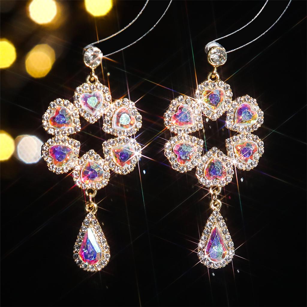 Luksusowy temperament Kolorowe długie kolczyki kryształowe Seks przesadzone kolczyki słodkie kobiece kolczyki