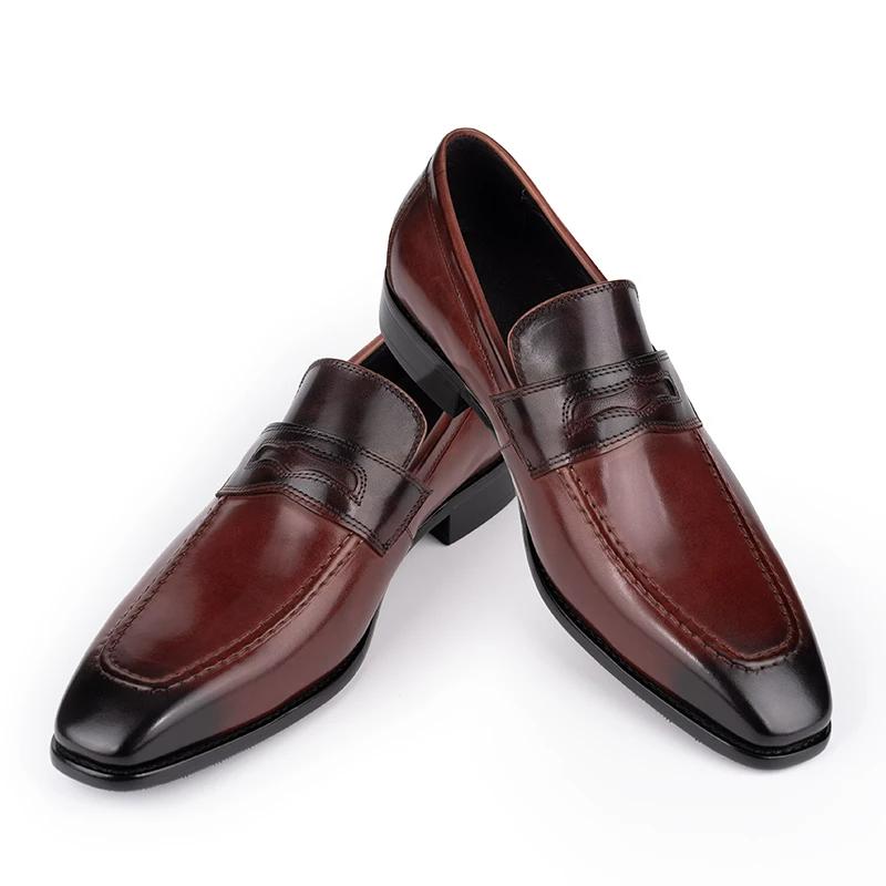 Fashion Wholesales Leather Casual Men Shoes Genuine Cowhide Slip On Fashion Luxury Handmade Business Formal Dress Office Shoe Wine Red
