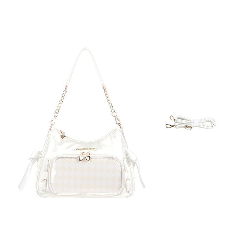 

[Icing Ribbon] Soda Mint Tea Original Portable Shoulder Transparent All-Match Daily Snack Pain Bag Women White (In Stock)