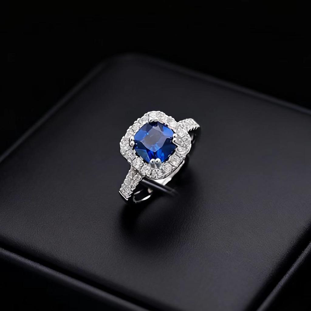 Deluxe Simulated Natural Emerald Ruby Square Bag Ring Women'S Light Luxury High-Texture High-Carbon Diamond Ring