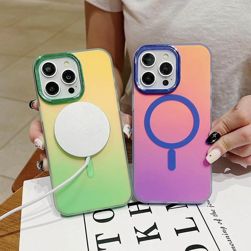 For Iphone 15 14 13 12 Pro Max Shockproof Wireless Charge For Magsafe Magnetic Slim Pc Hybird Tpu Plain Color Phone Case Cover
