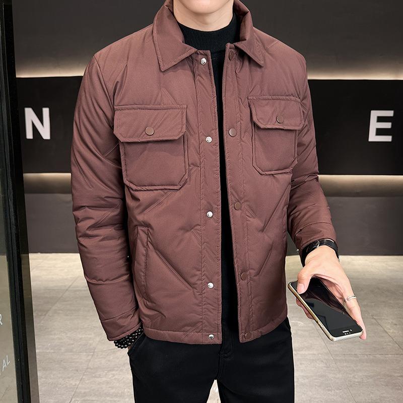 Gray Duck Down Jacket Men's Lapel Winter Loose Trend Down Warm and Cold Jacket Men's