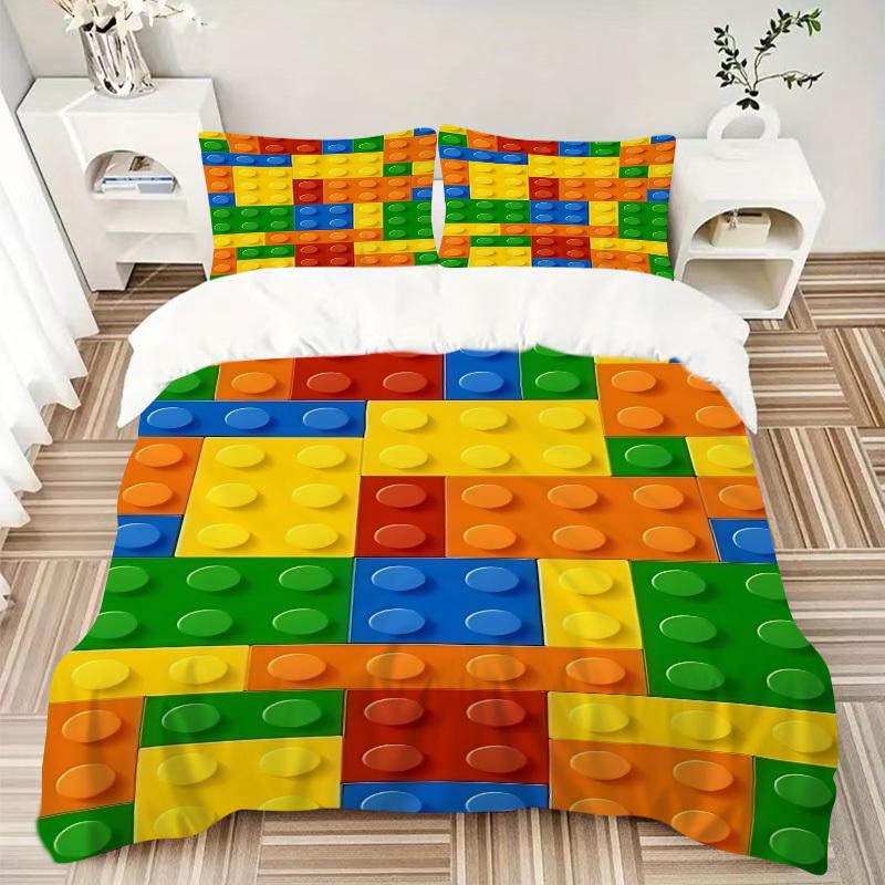 3-delige beddengoedset Bouwsteen legpuzzel Bevat 1 Dekbed + 2 Kussenslopen, Zonder Kussenvullingen, Zacht Comfortabel, Lichtgewicht Br