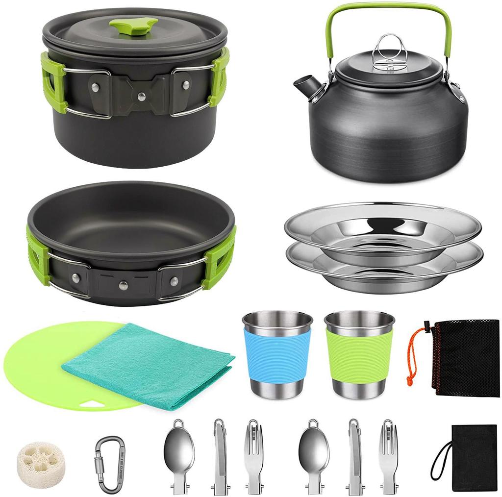 Portable Outdoor Cookware Set for 2-3 People with Teapot - Hard Anodized Aluminum, New Product