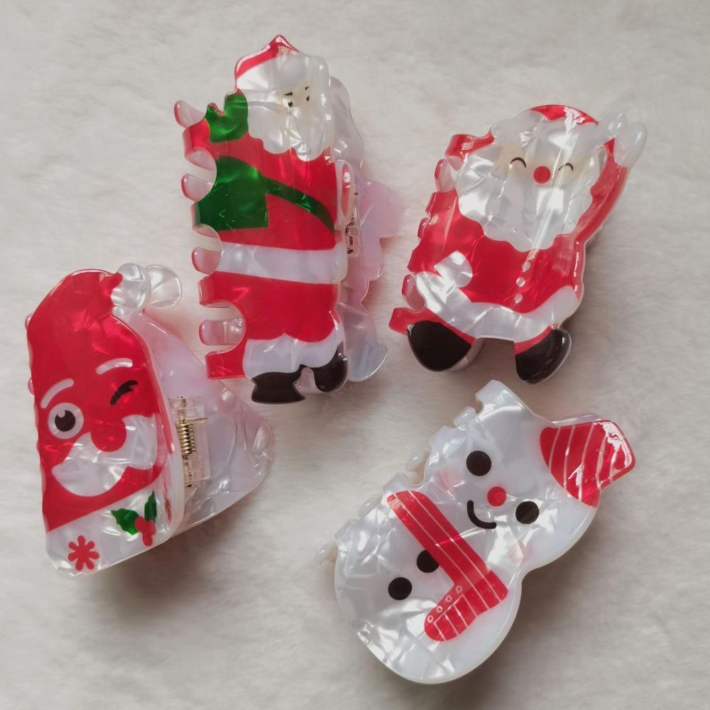 Acrylic Red Cap Claw Clip Cartoon Snowman Hairpin Personalized Christmas Hair Claw  Woman