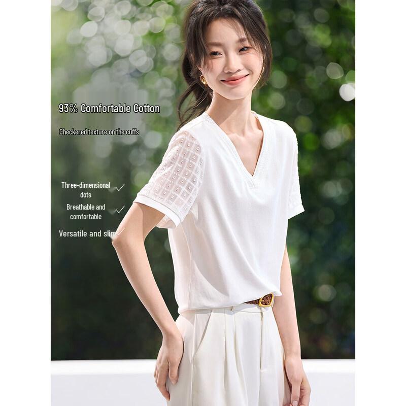 Women s Patchwork V-Neck Short Sleeve T-Shirt XL