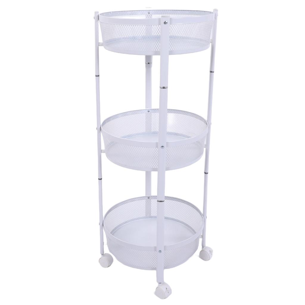 Carrito de Servicio Metálico Giratorio de 3 Niveles Multifuncional Plegable Redondo de Almacenamiento Carrito para Cocina