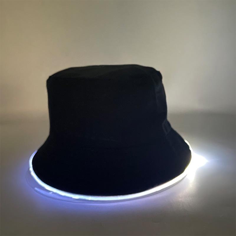 Unisex LED Világítós Hímzett Bucket Kalap Logóval és Egyszínű Lapos Tetővel
