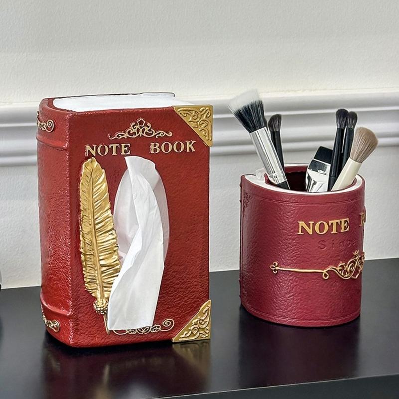 Buchförmiger Taschentuchboxhalter Vintage Europäische Designs Multifunktionaler Aufbewahrungs-Organizer für Zuhause Büro Dekoration