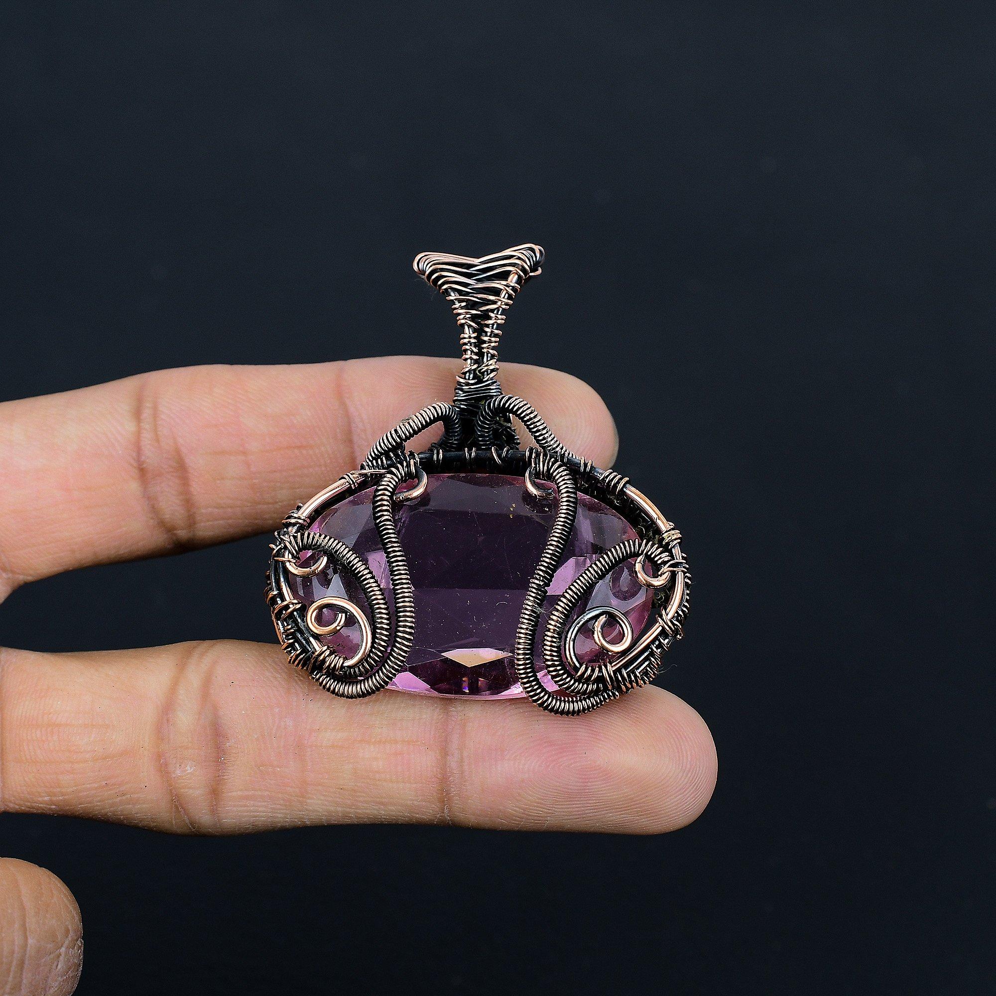 

Кулон из розового кунцита, Ювелирные изделия из драгоценных камней, Кулон, обернутый медной проволокой 999 пробы, Ювелирные изделия ручной работы, Кулон с камнем-талисманом, Подарок для него 2.55 Inches