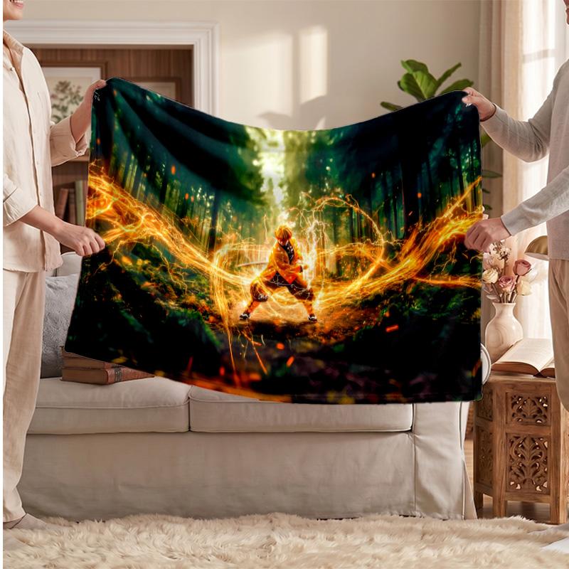 Agatsuma Zenitsu Printed Flannel Blanket, Skin Friendly Warm Throw for Indoor Couch Bed Daily Use