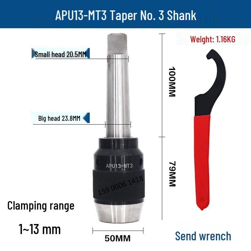 Self-Locking Tapered Tailstock Drill Chuck for CNC Lathe & Milling Machine