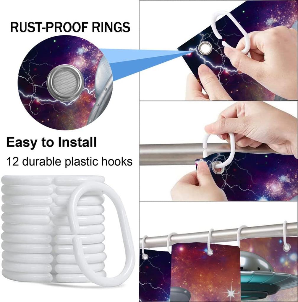 Funny cat shower curtain, cool and funny shark fantasy space anime shower curtain, funny fabric bathroom curtain set