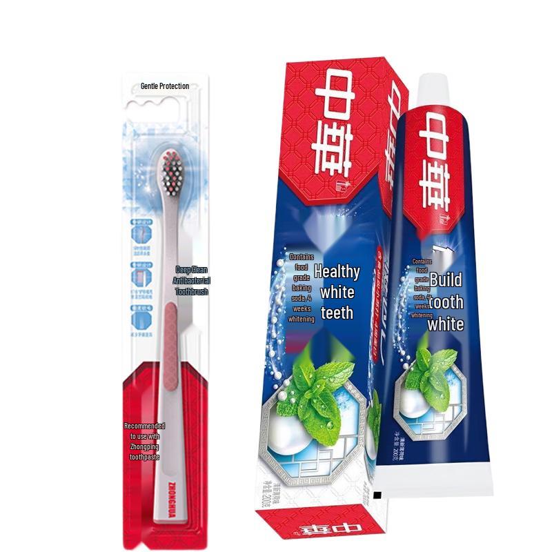 Набор Zhonghua: Антибактериальная зубная щетка Deep Clean и зубная паста с пищевой содой