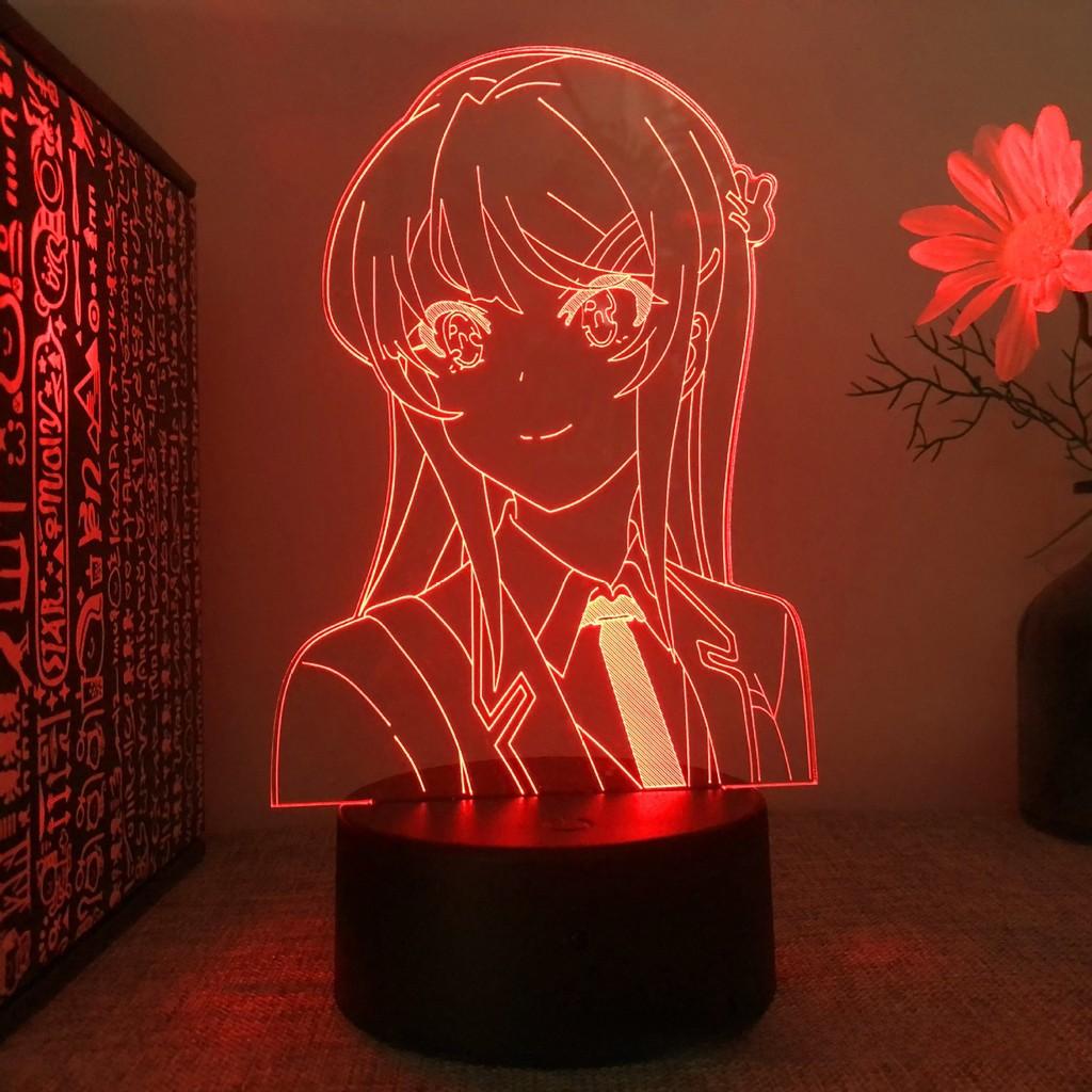 Rascal Does Not Dream Of A Dear Friend Mai Sakurajima 3d Touch Led Night Light With Remote Control For Bedroom Decor