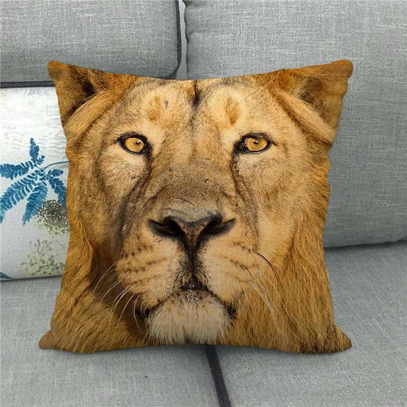 Wild Animals: Lions, Tigers Digital Printing Short Plush Pillow Covers For Car Sofa Office Cushion Cover Home Goods 60X60Cm