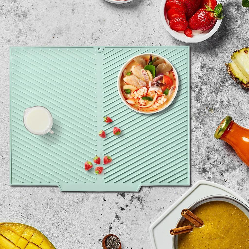 Silicone Dish Drying MatCollapsible Trifold Large Silicone Drying Mat Silicone Mats for Kitchen Counter Dish Drying Mat