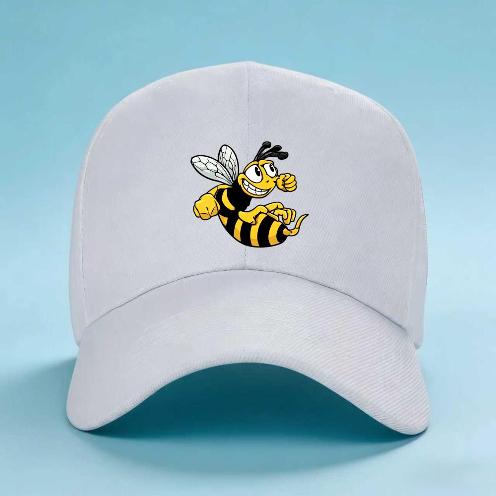 Design of a Cartoon Bee Character for FourSeason Hats Featuring a Cheerful Bee with Yellow And Black Stripes in a Flying Posit 1pc