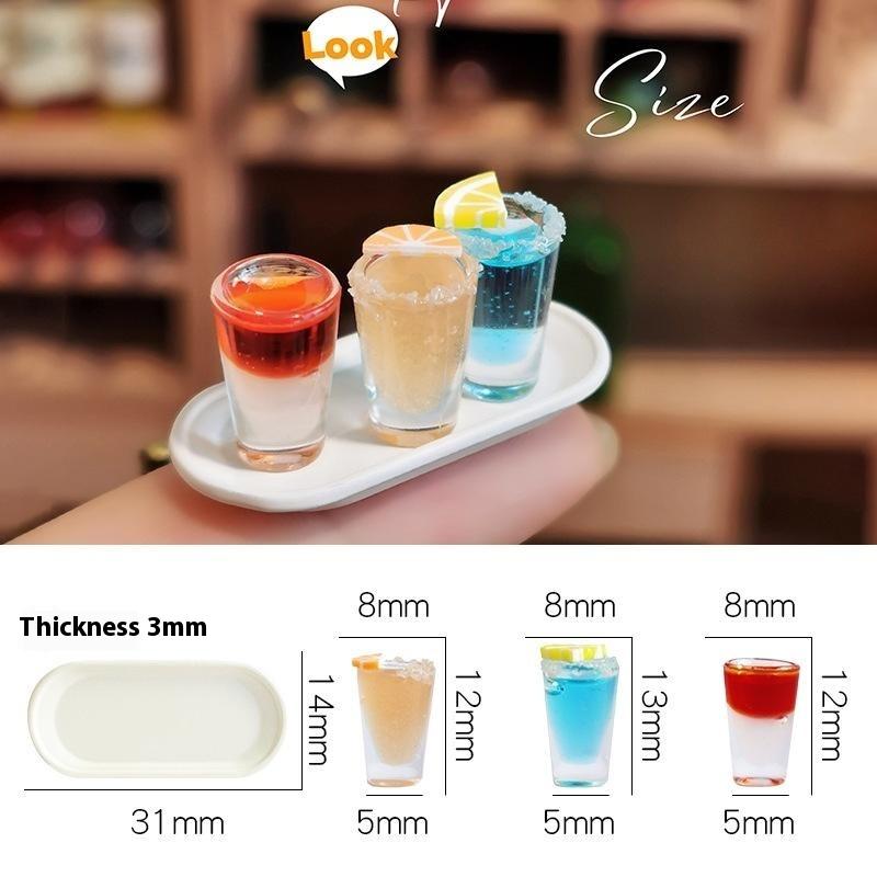 4Pcs 1:12 Dollhouse Miniature Cocktail Tray Model Beverage Toys Diy Accessories Micro Scene Decoration
