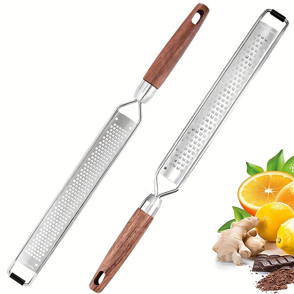 2pcs Stainless Steel Cheese Grater , Lemon Zester with Wooden Handle , Versatile Kitchen Tool for Vegetables, Fruits, Ginger, Chocolate