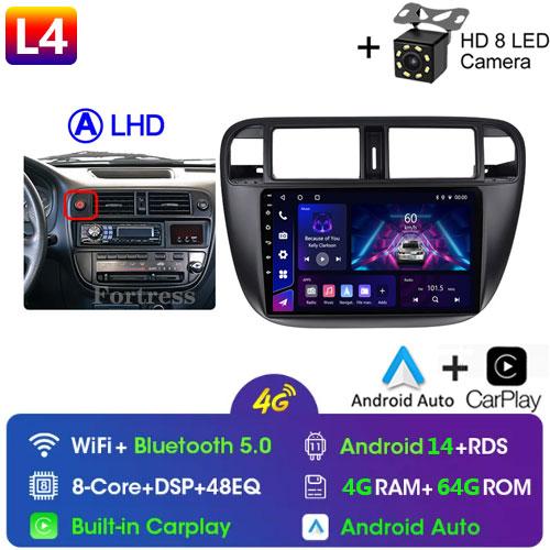 Android 14 Carplay Auto For Honda Civic 1996 1997 1998 1999 2000 2001 Multimedia Car Radio Player 4G Stereo 2 Din Tape Recorder