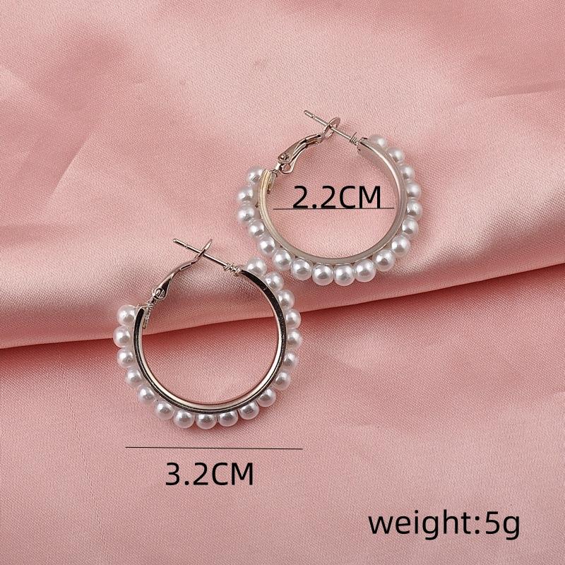 Exaggerated Imitation Pearl Round Hoop Earrings for Women Hiphop Punk Metal Creative Geometry Loop Jewelry Accessory Girl Gift