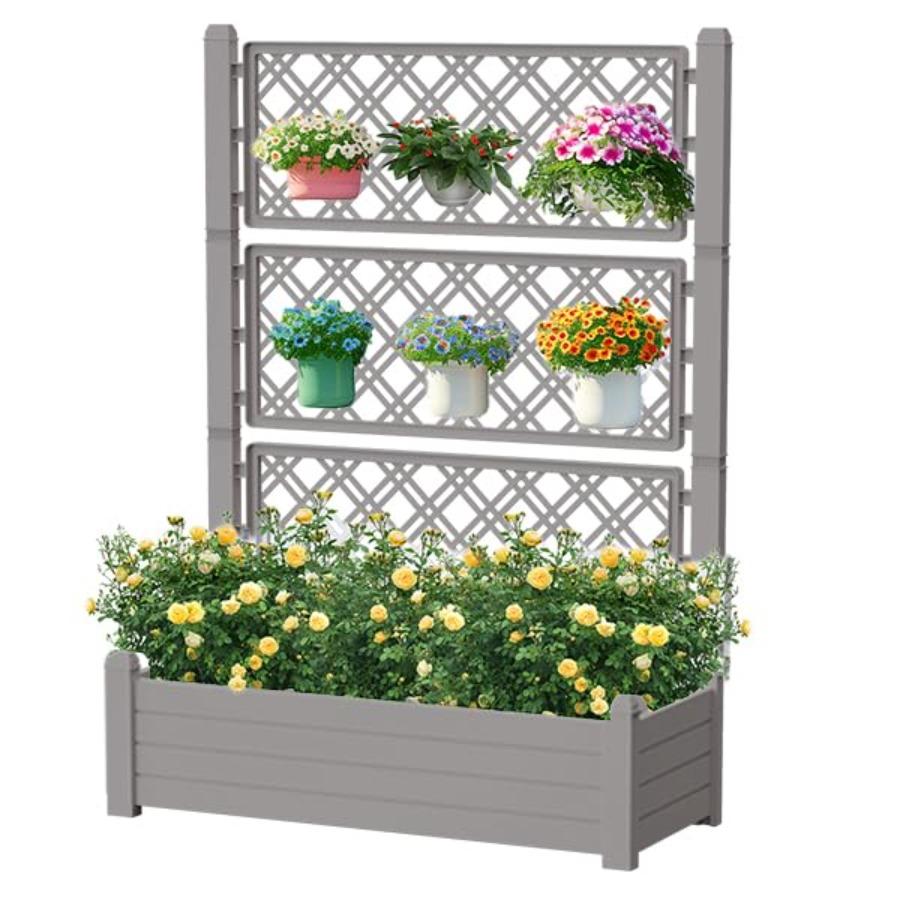 

59 Tall Raised Garden Bed Outdoor Large Resin Planter Box with Trellis and Drain Plug for Climbing Plants Easy to Assemble Wate United States