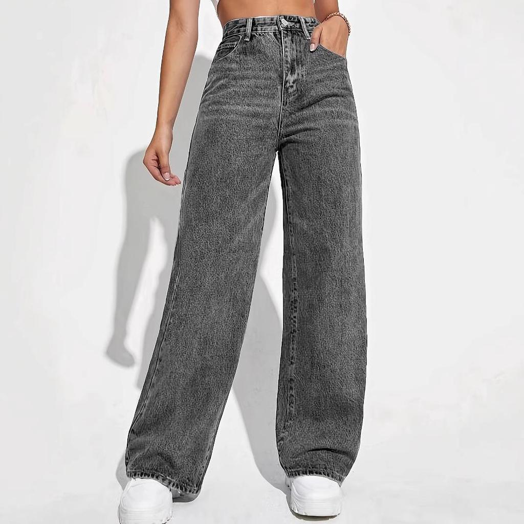 Washed Retro Straight Leg Loose Jeans for Women - Casual Versatile Fashion Long Pants