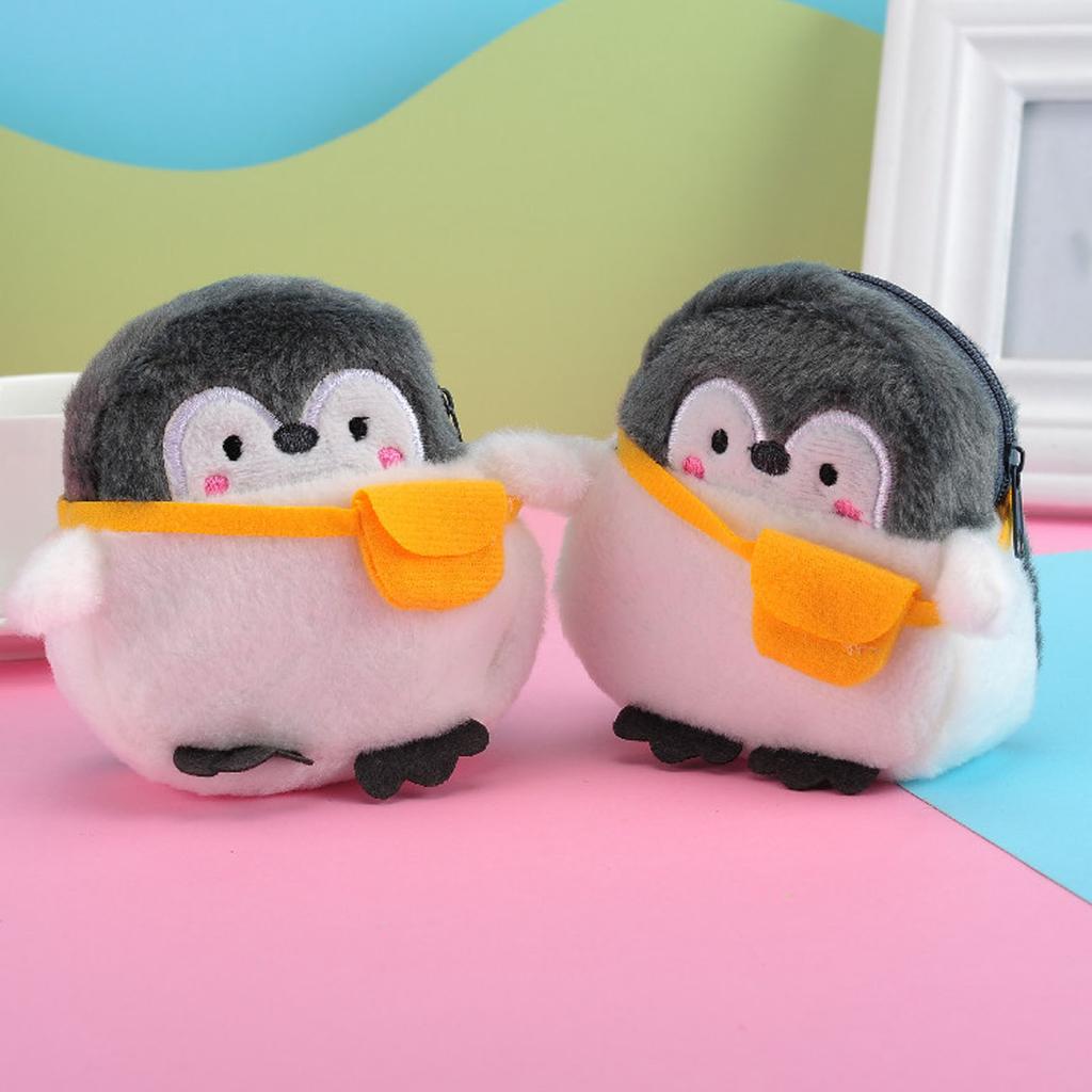 Cute Penguin Coin Purse and Lipstick Holder Durable Plush Bag for Change Data Cable Makeup