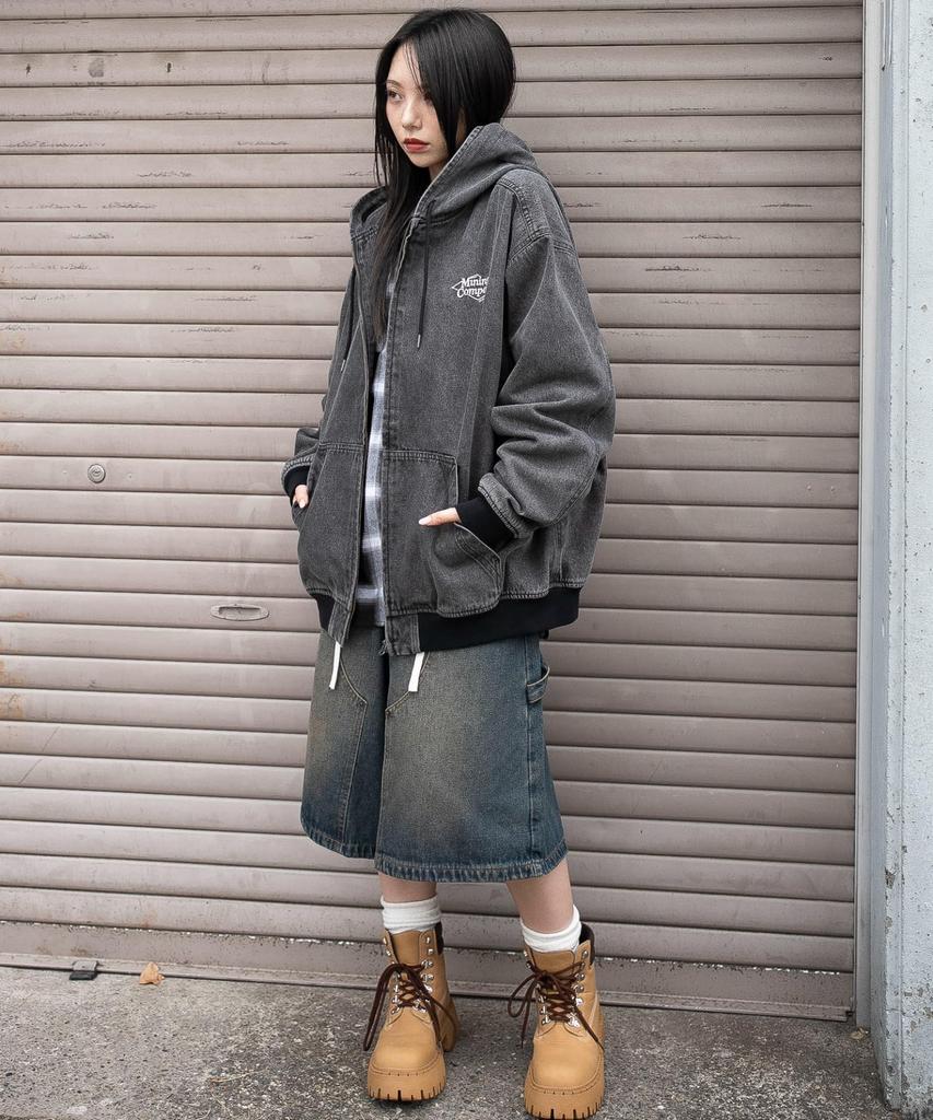 WEGO Workers Hooded Size Denim Sonata Blouson, Men's, L, Black,