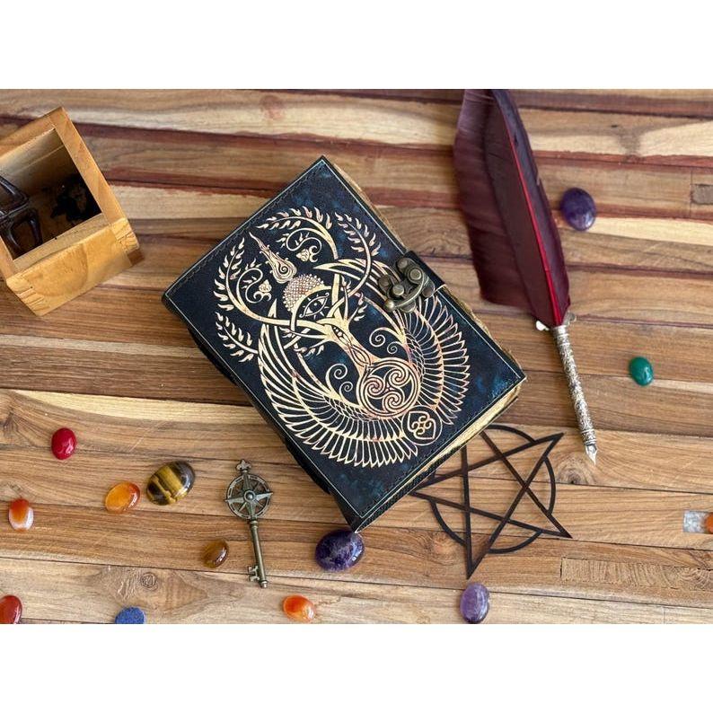 Handmade Leather Journal with Deckle Edge Paper Third Eye Grimoire Journal Antique Blank Spell Wiccan Notebook Horror Special Book