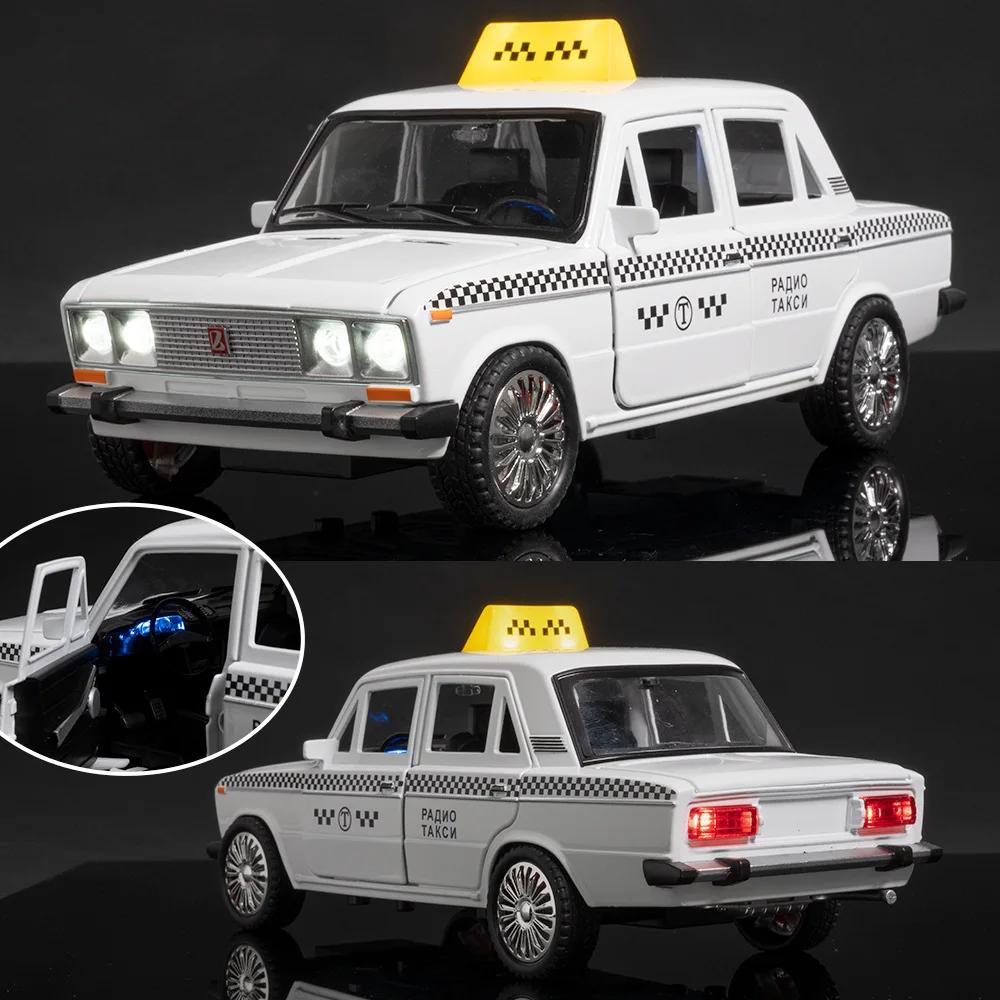 1:18 LADA 2106 TAXI Alloy Car Model Sound and Light Pull Back Children's Toy Collectibles Birthday Gift