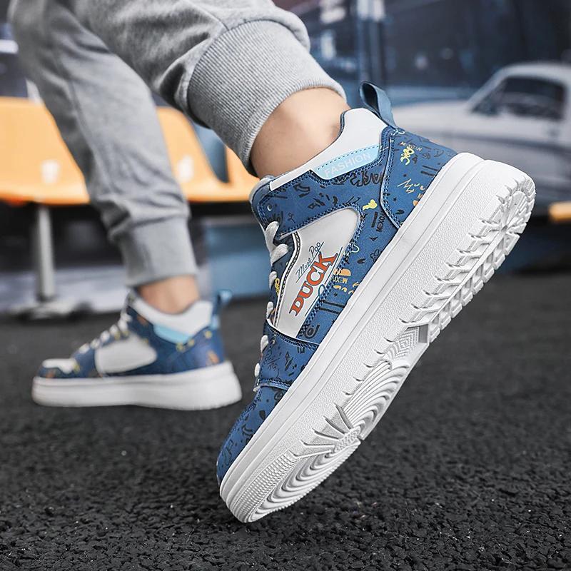 Nuove Scarpe Sportive High Top da Uomo e da Donna Taglie Forti 31-44, Scarpe da Skate Sportive in Pelle Trendy ed Esplosive Resistenti all'Usura