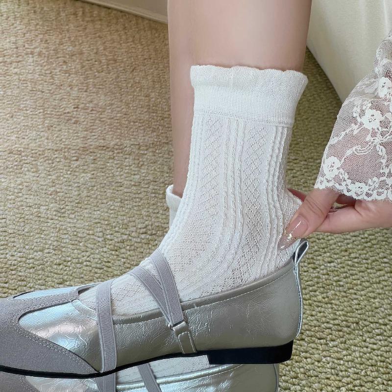 Summer Lightweight Children's Cool-feeling Mulberry Silk Pile Socks, Flowered Mid-calf Socks, Simple Dark-patterned Women's Socks, Boneless