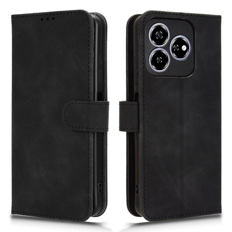 

For ZTE Axon 60 Case Skin-Feel Leather Wallet Folio Flip Anti-Drop Phone Cover Black