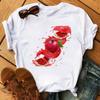 Maycaur Nové Kawaii Dámské Topy s Potiskem Ovoce Jahody Ležérní Dámské Krátkorukávové Streetwear Černé Trička Oversized s Kulatým Výstřihem