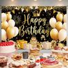 Black Gold Birthday Tapestry Black Gold Cake Birthday Decoration Birthday Photo Poster Photo Background Happy Birthday Party Tapestry Stylish Birthday