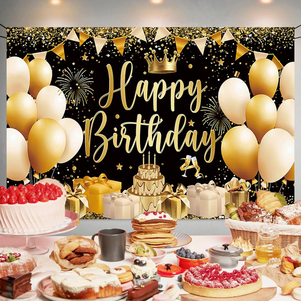 Black Gold Birthday Tapestry Black Gold Cake Birthday Decoration Birthday Photo Poster Photo Background Happy Birthday Party Tapestry Stylish Birthday